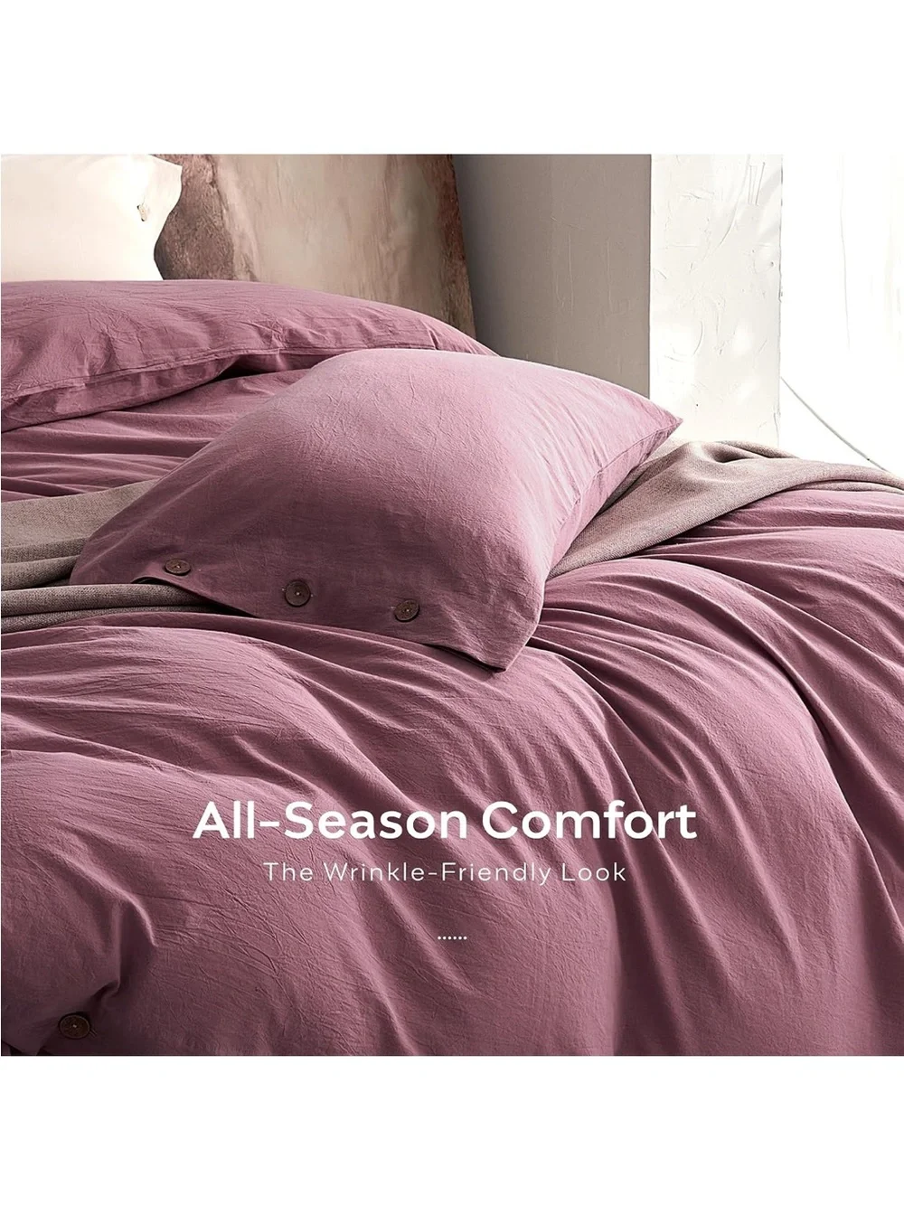 NEW JELLYMONI 100% Washed Cotton Deep Rose Duvet Cover Set, Linen-Like. Twin